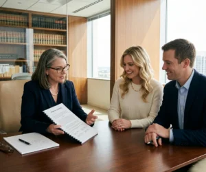 American couple sitting with an experienced family law attorney