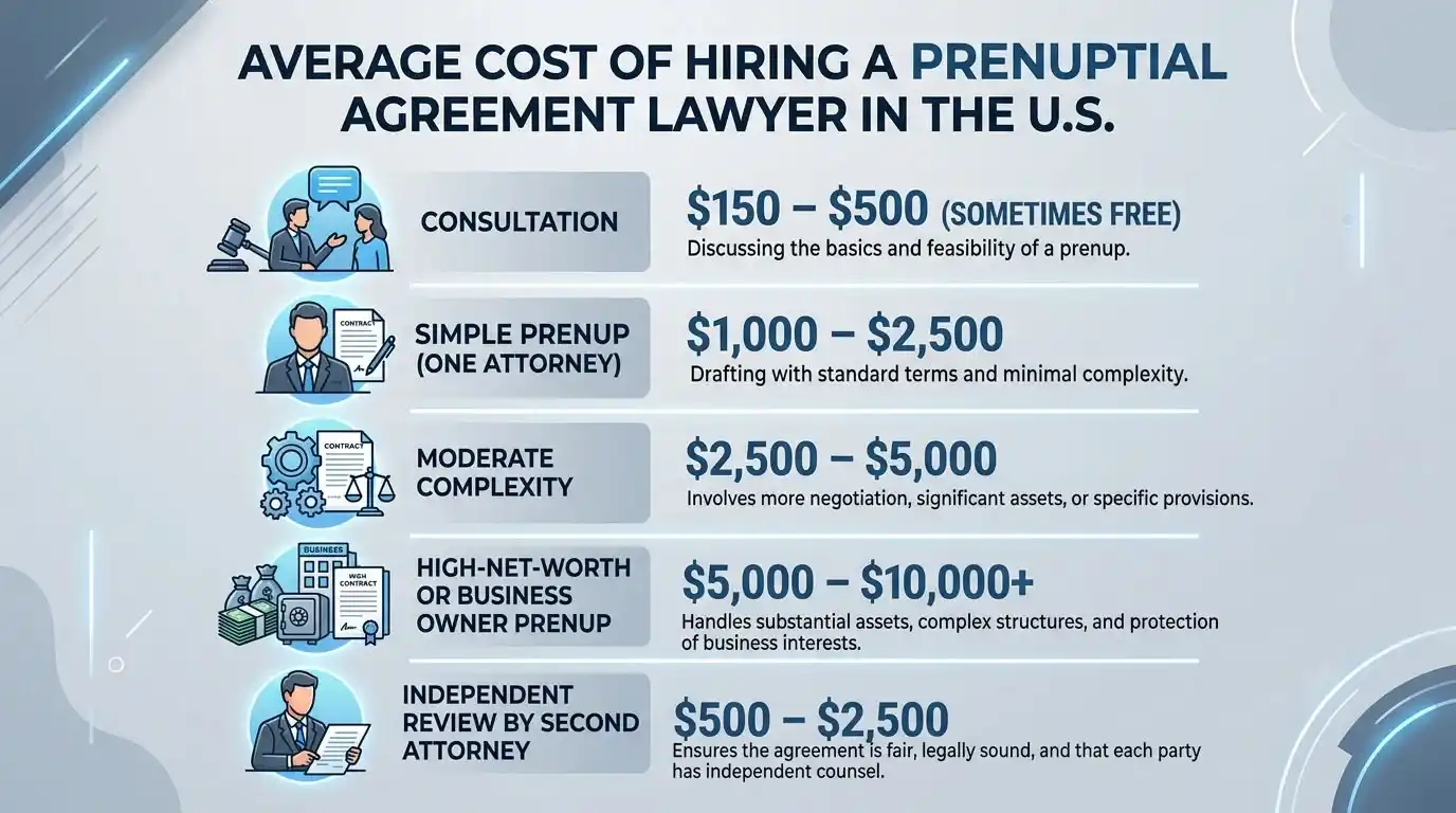 Average Prenuptial Agreement Lawyer Costs in the U.S.